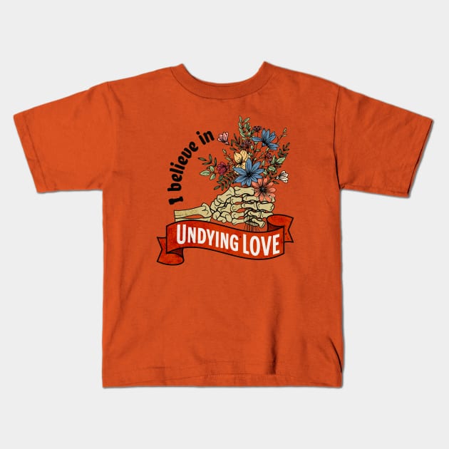 Undying Love Skeleton Hand with Flowers Kids T-Shirt by Serene Lotus